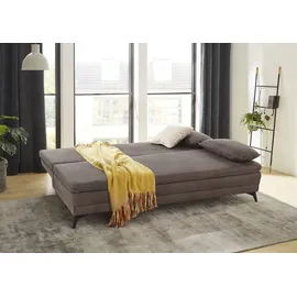 luma-home schönes für dein zuhause Dauer-Schlafsofa 202 cm, Couch mit Topper Bettkasten Wellenunterfederung in Braun / 15158