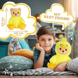 brubies Teddy Küken 25 cm Teddybär im Kükenkostüm mit Kapuze - Plüschtier für kuschelige Abenteuer - Kuscheltier Geschenk für Kinder