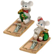 Dekohelden24 Geldgeschenk Maus auf Mausefalle im 2er Set, 4 x 10 x 6 cm.