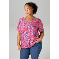 Shirtbluse, mit glitzernden Schmuckbändern am V-Ausschnitt, Gr. 48, jeansblau-rot-dunkelrot-lavendel-lila-weiß-flieder, , 20044033-48