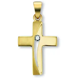 Ketten-Anhänger ONE ELEMENT "Zirkonia Kreuz Anhänger aus 333 Gelbgold", gold, Schmuckanhänger, Damen, Gelbgold 333-Gold, Gelbgold 333, Gold, zeitlos schön – für besondere Momente gemacht