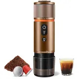 CONQUECO Tragbare Espressomaschine Elektrische Kaffeemaschine: 12V Auto kleine Reise-Expressomaschine – selbstheizend, 8 Tassen, Batteriebetrieben, kompatibel mit Nespresso-Kapseln – für Camping Braun