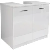 Mama Store Säulenabdeckung für Badezimmer Möbel im Bausatz Waschtischunterschrank mit 2 Türen Hochglanzweiß, L 70 cm x T 46 cm x H 62 cm