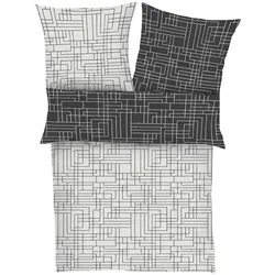 Bugatti Bettwäsche 155 x 220 cm Flanell Weiß / Schwarz