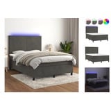 vidaXL Boxspringbett mit Matratze & LED Dunkelgrau 140x200 cm Samt