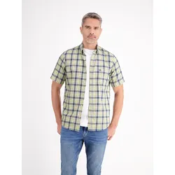 Karohemd LERROS, Herren, Gr. XL, N-Gr, crispy blau, Twill, Obermaterial: 100% Baumwolle, kariert, casual, regular fit taillenbedeckt, Kurzarm, Hemden, mit Logo Stickerei