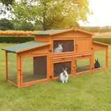 zooprinz Hasenstall Kaninchenstall König XXL | mit Doppelauslauf | 228x90x62cm (BxHxT) | Wetterfest | Massivholz - Braun