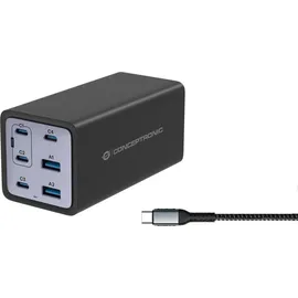 Conceptronic OZUL06BE 6-Port 200W GaN USB PD Charger mit USB-C Netzteil
