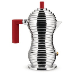 Alessi Espressokocher Pulcina Rot für 1 Tasse, 0,07l Kaffeekanne silberfarben