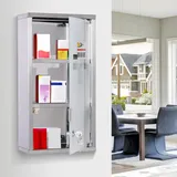 Medizinschrank, Erste-hilfe-set Aus Stahl Mit Glastür Und 2 Schlüsseln, 48 X 25 Cm