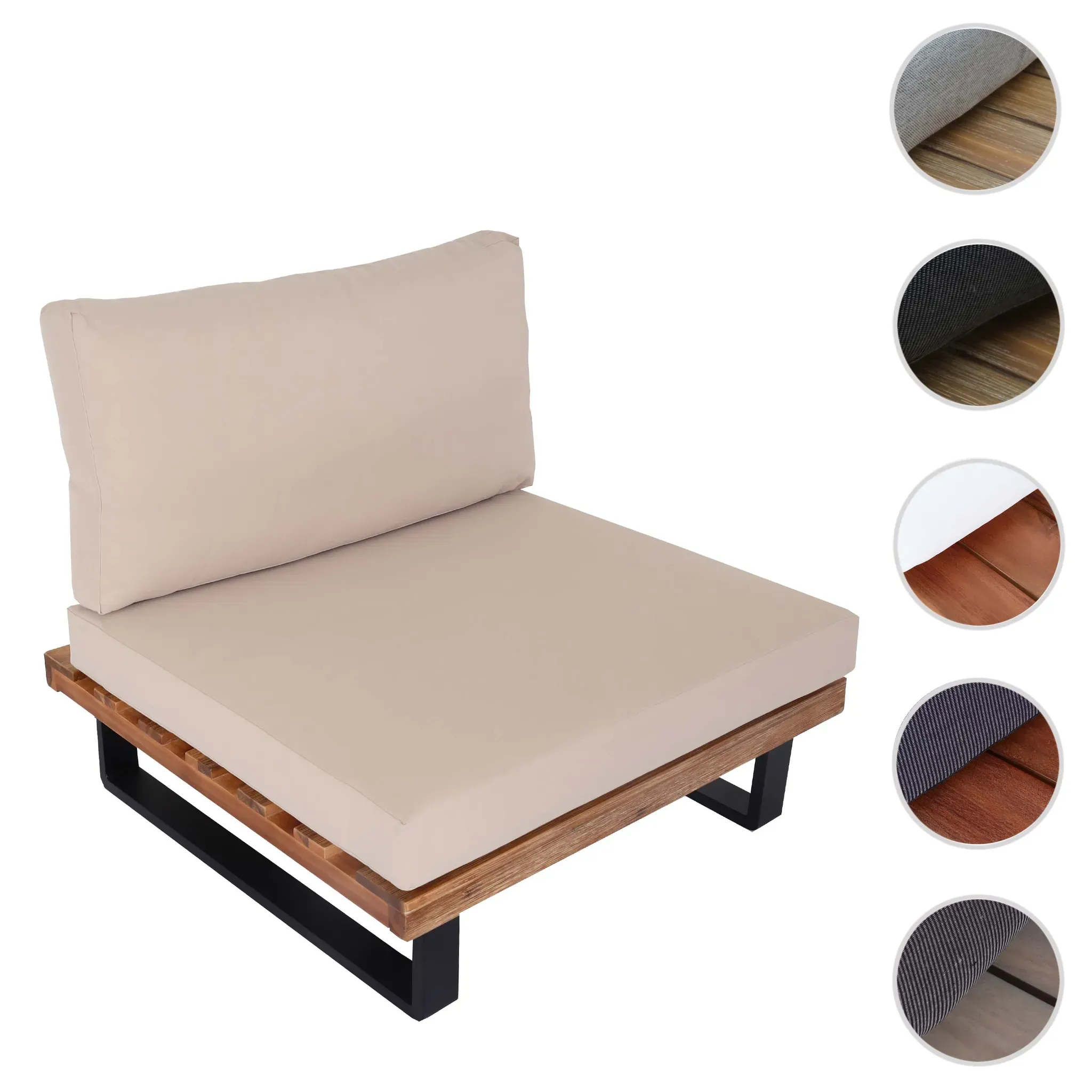 Lounge-Sessel HWC-H54, Garten-Sessel, Spun Poly Akazie Holz FSC®-zertifiziert Aluminium ~ hellbraun, Polster beige