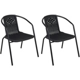 Mojawo 2 Stück Stabiler Rattan-Design Bistrostuhl Stapelstuhl Stahl schwarz