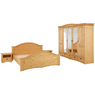 Home Affaire »"Konrad", komplettes Schlafzimmer mit großem Schrank«, (Set, 4 tlg., Kleiderschrank 5 türig mit Schubladen, 2 Nachttische, Bett 180x200cm), klassischer Landhausstil, Metallgriffe, Massivholz (Kiefer), beige