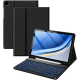 Vobafe Hülle mit Tastatur für Samsung Galaxy Tab A11+ Plus 11 Zoll 2025 / Tab A9+ Plus 2023, 7 Farben Beleuchtete mit Abnehmbare Tastatur, TPU Rückschale mit Stifthalter, QWERTZ, Schwarz
