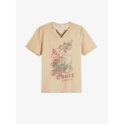 bonprix T-Shirt aus Bio-Baumwolle mit Druck, beige, 60/62 (XXL), 100% Baumwolle
