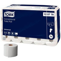 TORK Toilettenpapier 30 Kleinrollen Toilettenpapier Universal 2-lagig - weiß, 2-lagig; Perforiert nach ca. 12 cm; Mit Prägung weiß
