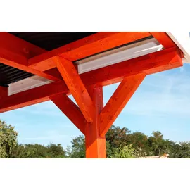 SKANHOLZ Doppel-Carport Spessart 6,11 x 8,46 m lasiert - braun inkl. Regenrinne, Pfostenanker