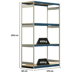 PROREGAL Weitspannregal ELCH Stecksystem T-Profil | Grundregal | HxBxT 300x175x80cm | 4 Ebenen | Spanplatten-Fachboden | Fachlast 400kg | Enzianblau