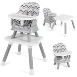 COSTWAY 6-in-1 Babyhochstuhl, Hochstuhl & Essstuhl & Lerntisch & Bausteintisch & Kindersitzgruppe, Kinderhochstuhl mit Sicherheitsgurt und abnehmbares Tablett, Babystuhl Kombihochstuhl (Grau+Weiß)