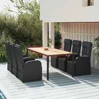 vidaXL 7-tlg. Garten-Essgruppe Schwarz Poly Rattan & Massivholz Akazie - Schwarz