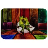 A.Monamour Badematten Badteppiche Badvorleger Froschliebhaber, Die Auf Sofa Küssen Bunte Hölzerne Planken Bodenwand Holz Textur Saugfähigen Flanell rutschfeste Boden Teppichboden Teppiche 40x120cm