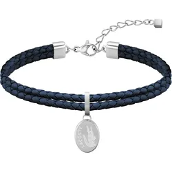 Armband LACOSTE "Schmuck Edelstahl Armschmuck Lederarmband SNEAK", blau (blau, edelstahlfarben), Armbänder, Damen, Leder-Edelstahl, Leder, Edelstahl