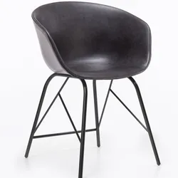 2er-Set Schalenstuhl | Leder | Grau | Hotelstuhl, Retrostuhl