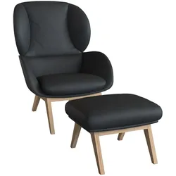 Ohrensessel FLEXLUX "Adria", schwarz (deep schwarz), B:78cm H:100cm T:96cm, 100% Echteder, Sessel, Stil & Komfort, organische Form, Fuß Eiche