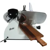 Palatina Werkstatt ® Berkel Red Line 300 | Gastro-Aufschnittmaschine Allesschneider | Messerdurchmesser 300 mm | weiss | integrierter Schleifapparat | + Servierbrett aus Fassholz