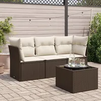 vidaXL 4-tlg. Garten-Sofagarnitur mit Kissen Braun Poly Rattan