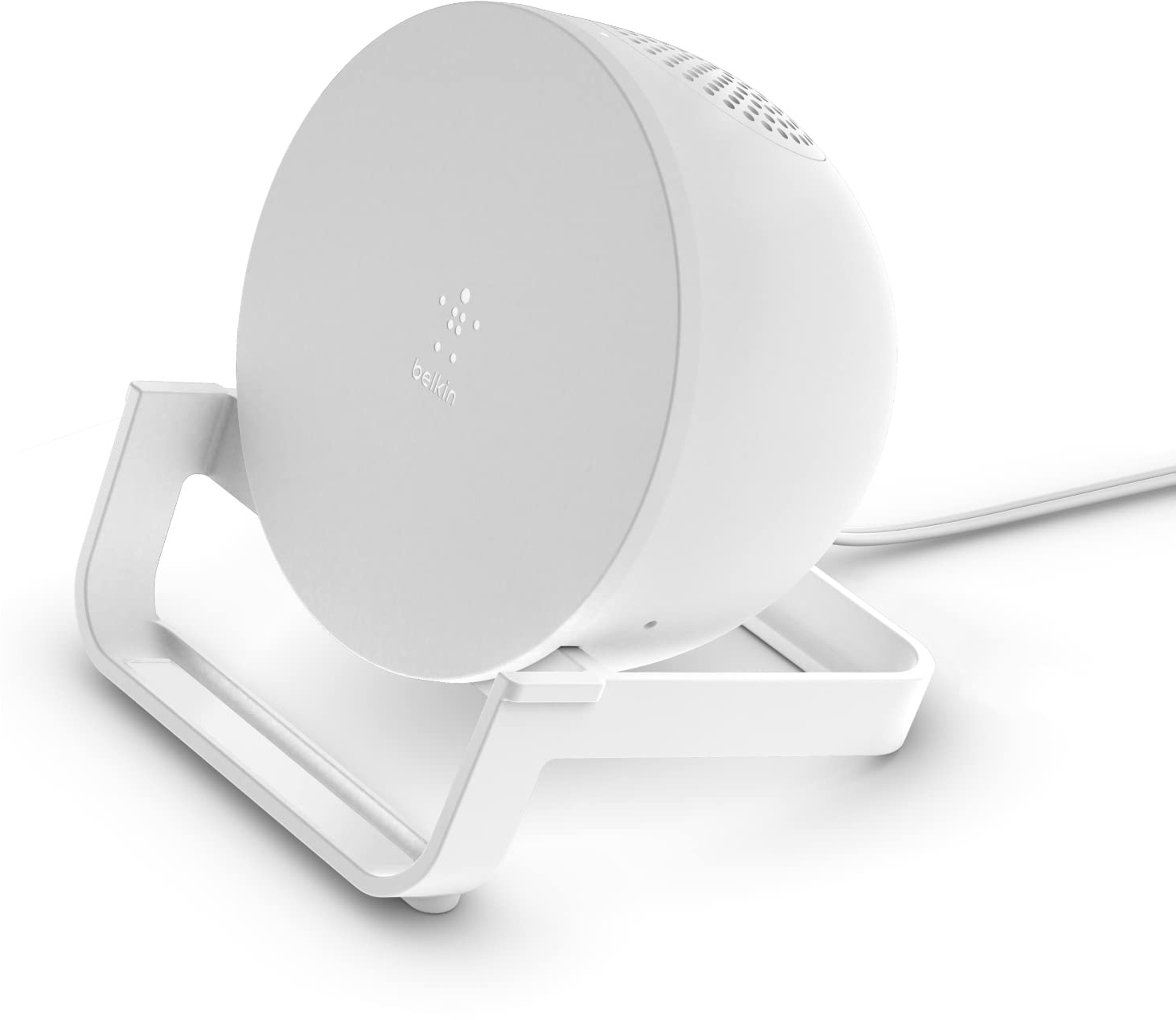 Belkin SoundForm Charge, drahtloses Ladegerät mit Lautsprecher, Bluetooth Speaker mit drahtlosem Ladeständer; laden und gleichzeitig Musik hören, Videos streamen und Videogespräche führen – Weiß