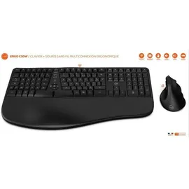 MOBILITY LAB Ergo C30W - Ergonomisches Kabellos-Set mit verstellbarer Neigung - AZERTY Layout - Repose-Poignets aus Memory-Schaum - Büro, Zuhause, Gaming - Dual Wireless USB & Bluetooth Verbindung
