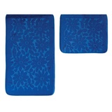 COFI Almina Premium 2 teiliges Bademattenset aus Polyester Rutschfest Waschbar mit Blumenmotiv Dunkelblau