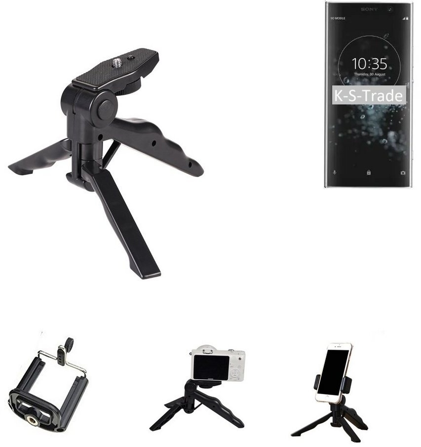 K-S-Trade für Sony Xperia XA2 Plus Smartphone-Halterung, (Stativ Tisch-Ständer Dreibein Handy-Stativ Ständer Mini-Stativ) schwarz
