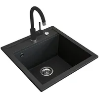 Bergström Spülbecken Schwarz, 49 x 50 cm mit Armatur Schwarz - Schwarz