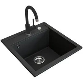 Bergström Spülbecken Schwarz, 49 x 50 cm mit Armatur Schwarz - Schwarz