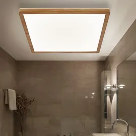 GLOBO Deckenpanel Deckenlampe Deckenleuchte LED Panel Badezimmerlampe Badleuchte, IP44 Backlight Memoryfunktion 3 Stufen, Holzoptik opal, 24W 2300Lm