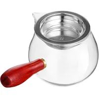 CONGARTENO Glas Teekanne mit Holzgriff Hitzebeständigem Glas Teekanne mit Sieb für Losen Tee Teehaus und Büro Dicker Glastopf mit Ausguss