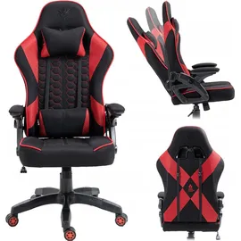 kraken chairs Gaming Stuhl Stoff, Bürostuhl Gaming Sessel, Höhenverstellbar Drehstuhl, Ergonomischer Gamer Stuhl Verstellbare Armlehne Lendenkissen Schwarz/Rot