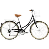 FabricBike Step City Damenfahrrad Amsterdam 28 Zoll Komfort Bike 7 Gang Hollandrad im Retro-Design (Black + Cesta)