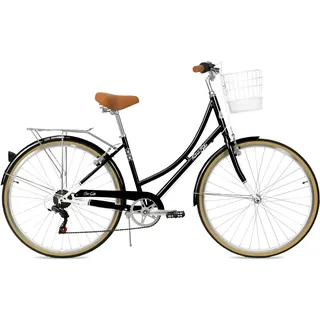 FabricBike Step City - Hollandrad - Fahrradtour - Damenrad - Oldtimerrad - Shimano 7-Gang-Schaltung (Black + Korb)