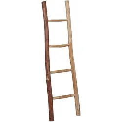 Relaxdays Dekoleiter, 116 cm hoch, Holzleiter Garten, 4 Sprossen, Kastanie, Handarbeit, Handtuch- & Kleiderleiter, natur