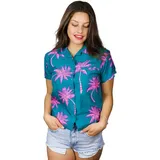King Kameha Hawaii-Bluse Palmshadow Dunkel-Grün-Pink XL