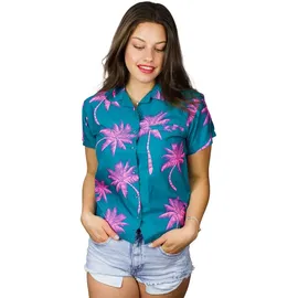 King Kameha Hawaii-Bluse Palmshadow Dunkel-Grün-Pink XL