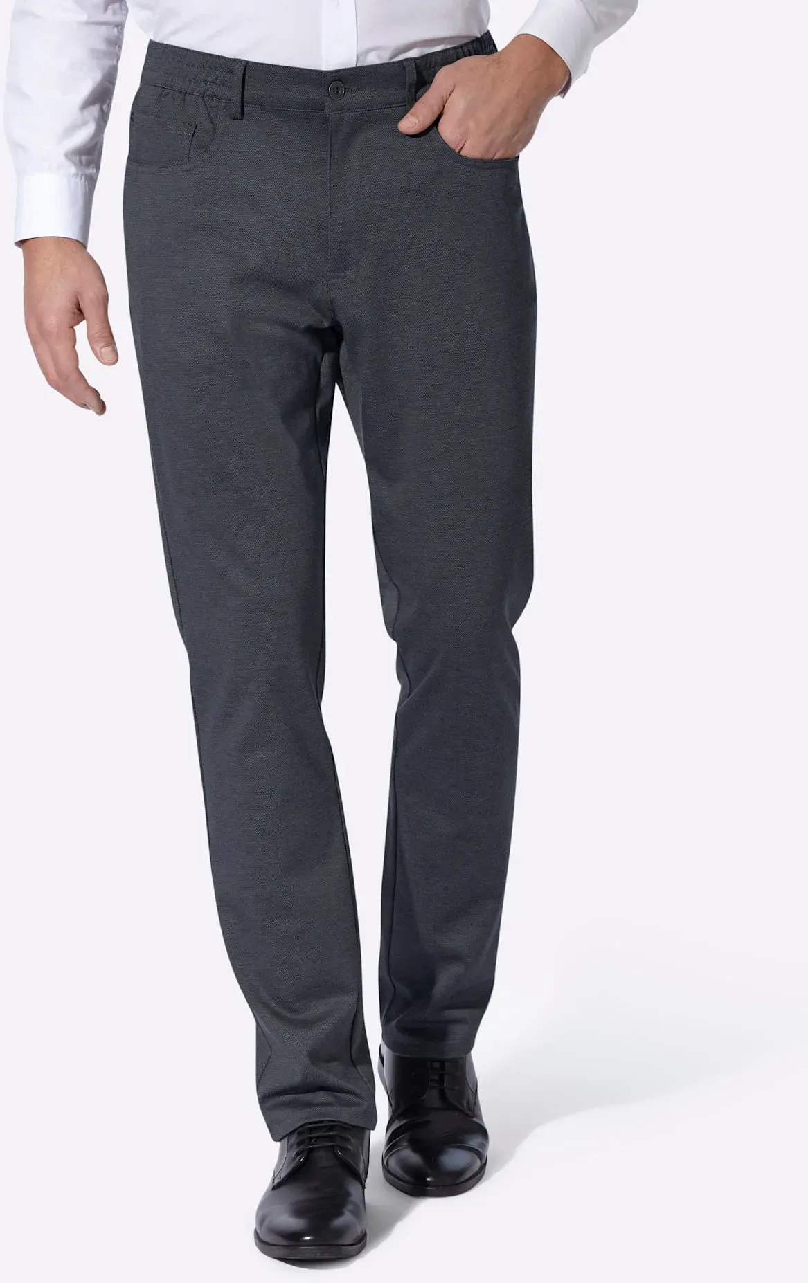 5-Pocket-Hose CLASSIC, Herren, Gr. 52, Normalgrößen, grau (marine, meliert), 78% Polyester, 18% Viskose, 4% Elasthan, meliert, Hosen 5-Pocket-Hose