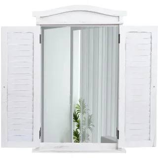 Mendler Wandspiegel Badspiegel Badezimmer Spiegelfenster mit Fensterläden, 71x46x5cm ~ shabby weiß