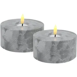 Candela Lights LED Kerzen 2er Set H5xØ10cm Betonoptik mit Fernbedienung Timer Funktion & mehrstufig dimmbar flammenlos Betonoptik