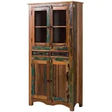 Massivmoebel24 Vitrine Altholz 90 x 40 x 180 cm Mehrfarbig