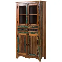 Massivmoebel24 Vitrine Altholz 90 x 40 x 180 cm Mehrfarbig
