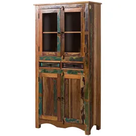 Massivmoebel24 Vitrine Altholz 90 x 40 x 180 cm Mehrfarbig